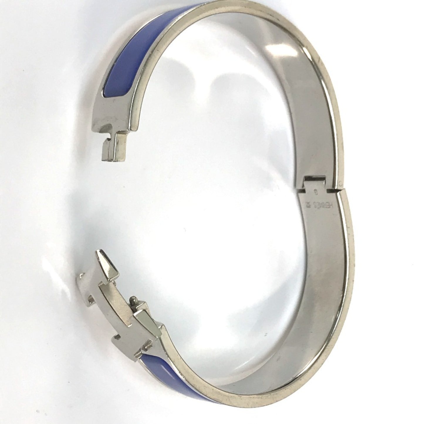 HERMES Click-Clack PM Bangle in Metal, Women's, Blue/Silver