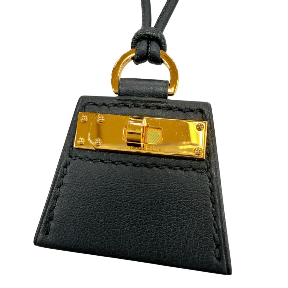 HERMES MONPETIT KELLY PM Gold Hardware Leather Necklace, Black, Made in France, Women's, with Box and Dust Bag — Like New