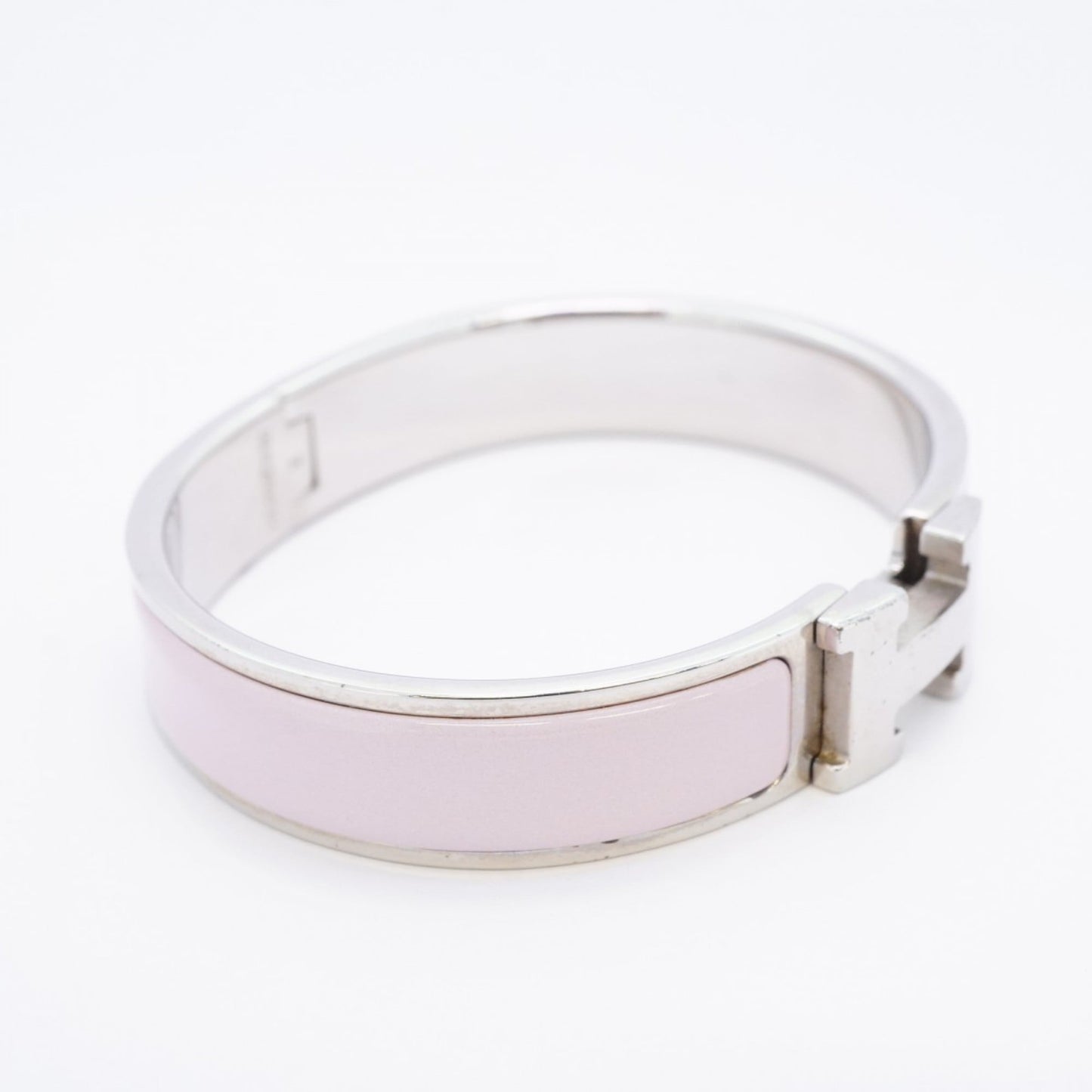 Hermes Click Clack PM Bangle, Metal, Silver, Pink, Women's