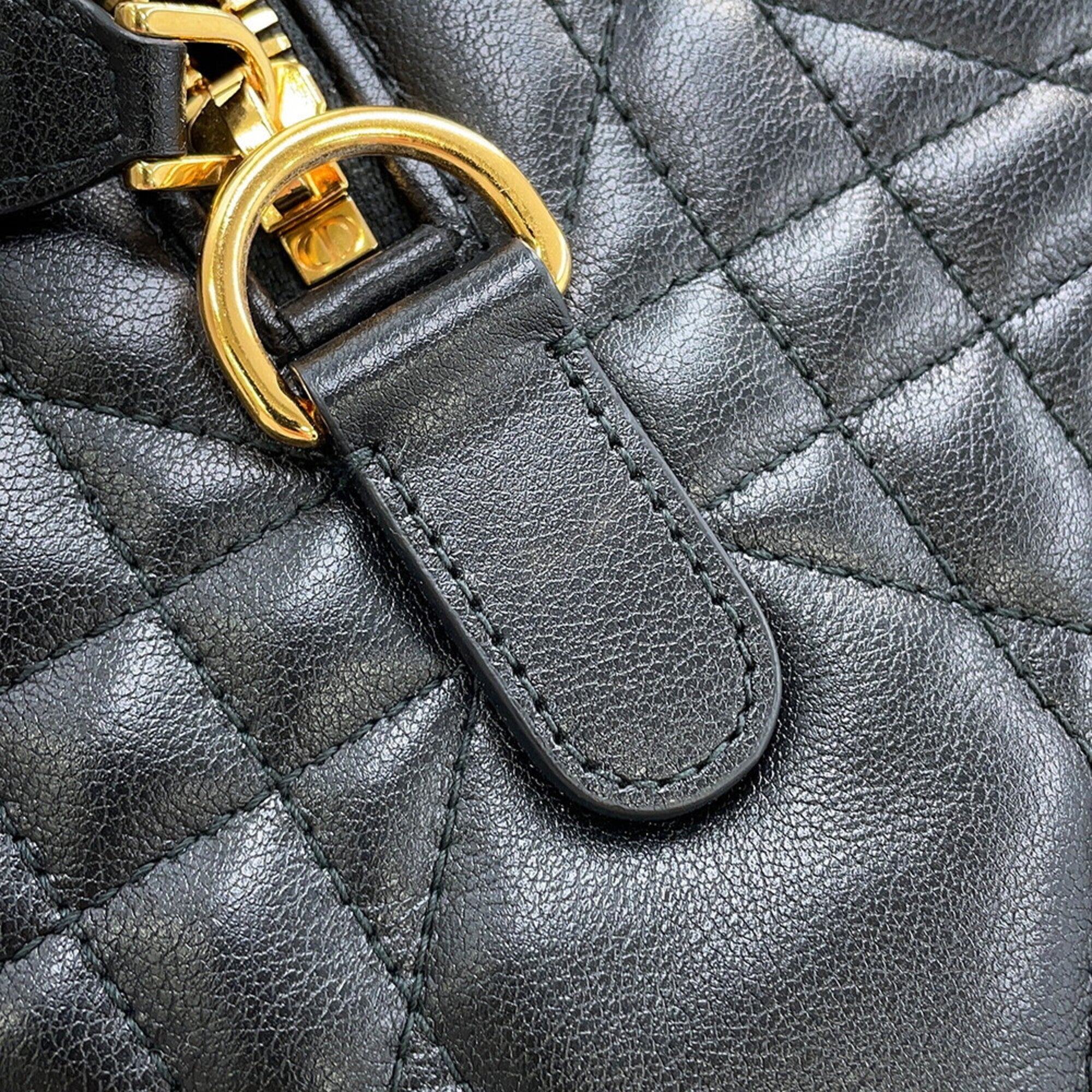 Christian Dior Macro Cannage Groove 25 Medium Calf Leather Handbag M1365UBOL 2-way Black for Women — Like New