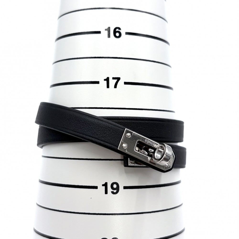Hermes Double Tour Kelly Bracelet for Women, Leather, K Stamp, Black/Brown, Silver Hardware, 2025 Model — Like New