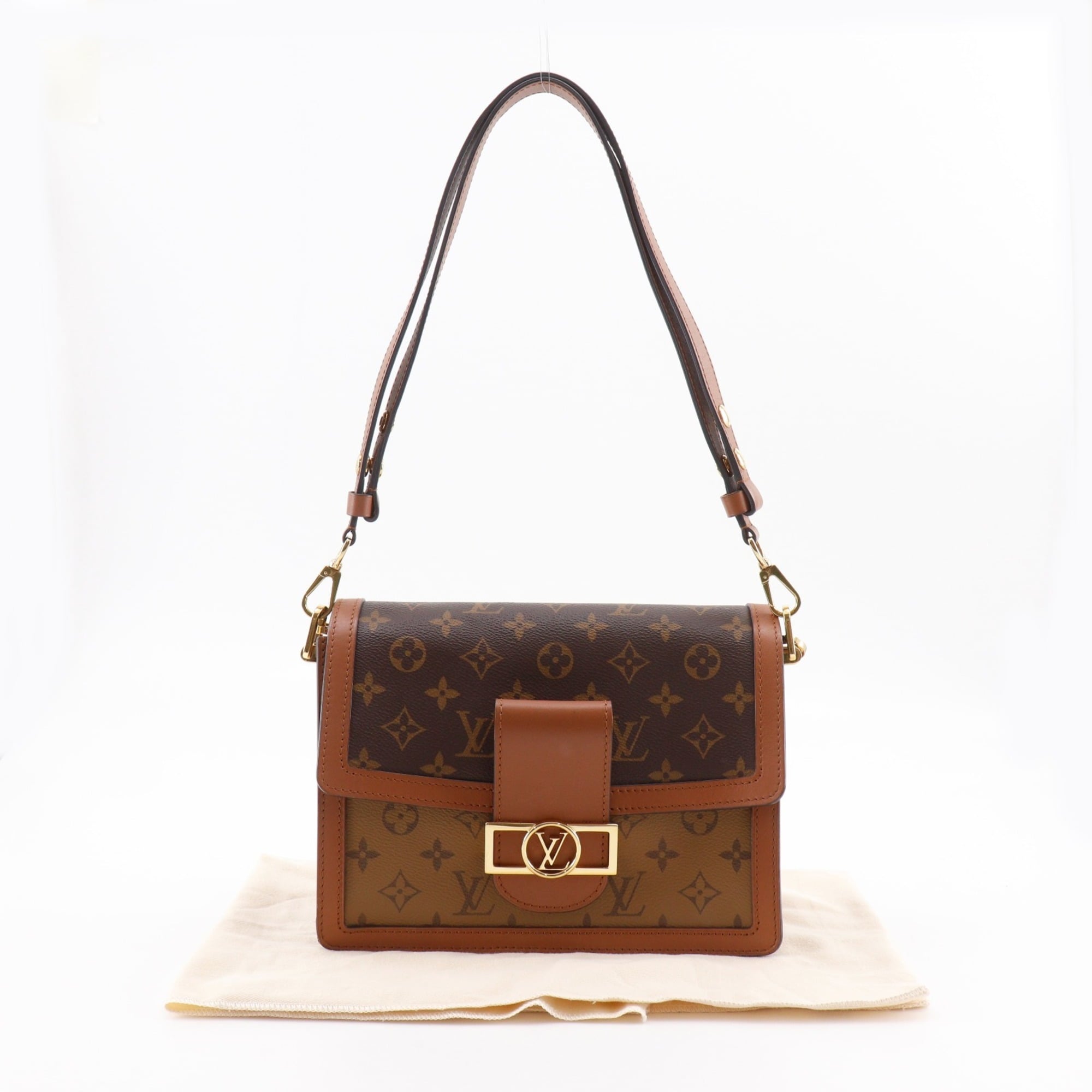 Louis Vuitton Dauphine MM Shoulder Bag, Monogram Reverse, M45958, Canvas, Brown, 2-way, Magnetic Closure, Women's — Like New