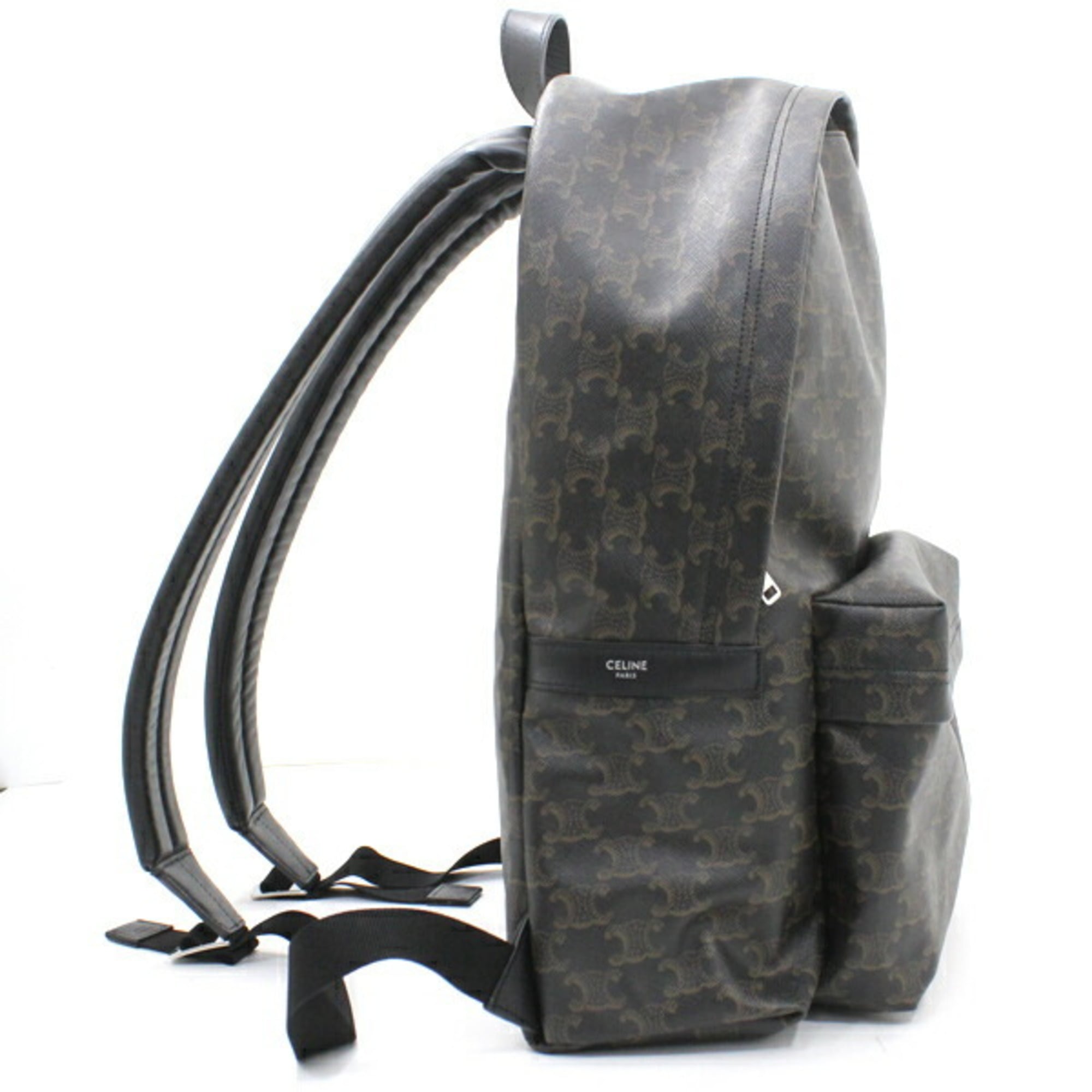 CELINE Backpack Triomphe Canvas Black Brown Rucksack Men's 188382BOV T5686 — Like New