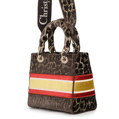 Christian Dior Lady D-Lite Medium Velvet Handbag M0565OTGT 2-way Leopard Print for Women — Like New