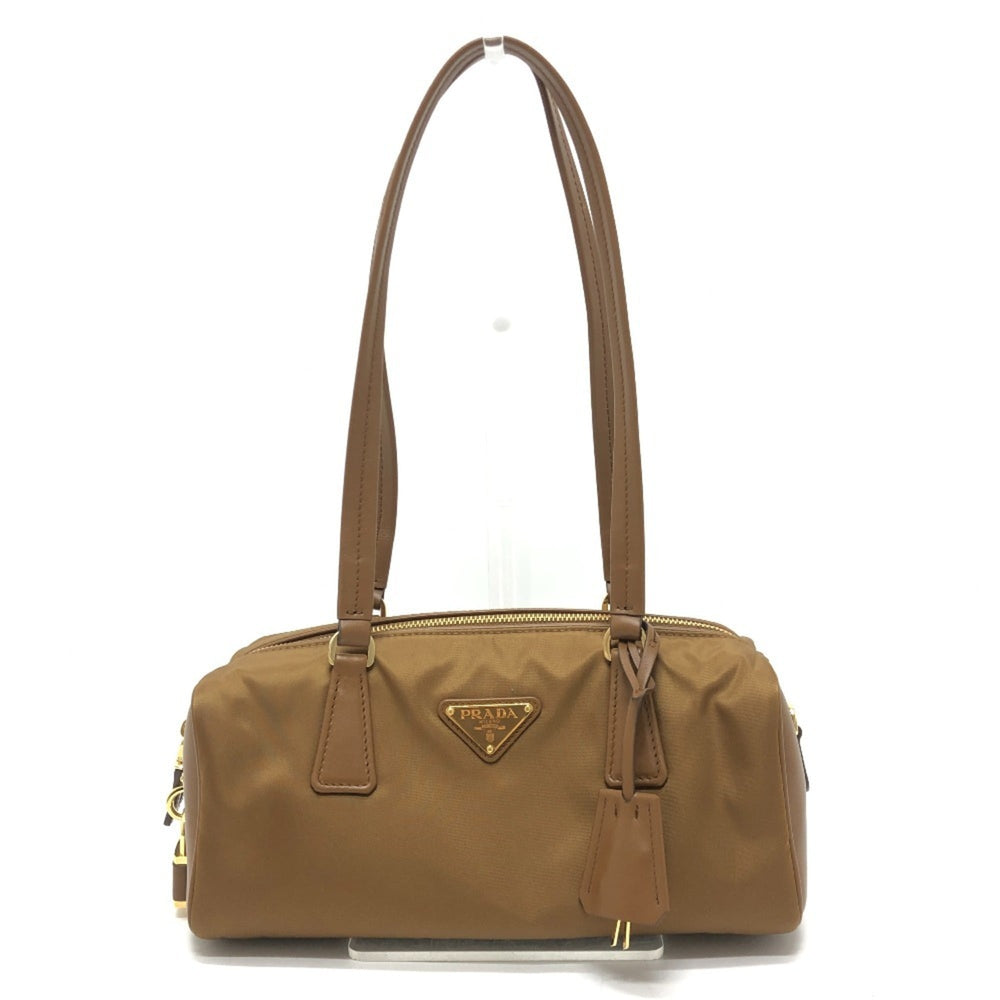 PRADA 1BB127 Padlock Top Handle Medium Shoulder Bag Nylon Leather Women's Brown Like New — Like New