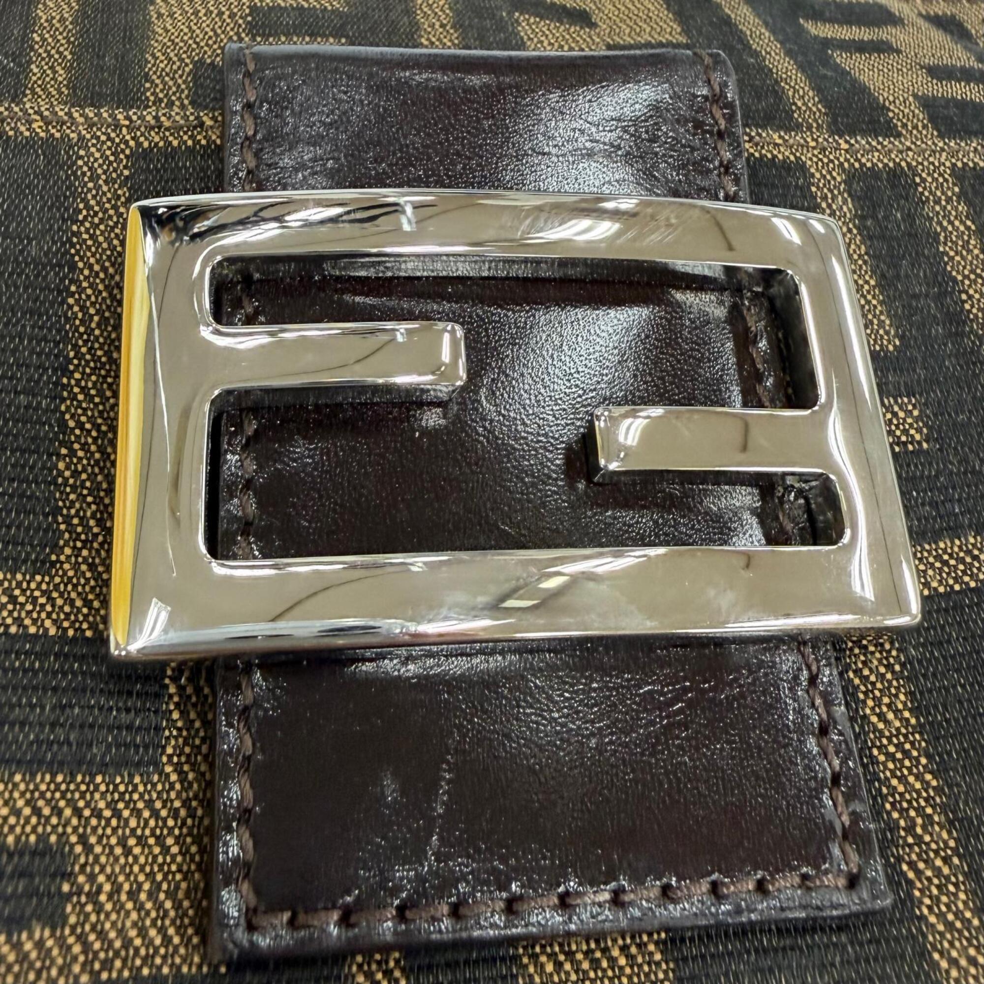 FENDI Vintage 26566 Leather Shoulder Bag with Zucca Pattern and FF Logo Hardware, Brown, Made in Italy, Women's, Box — Like New