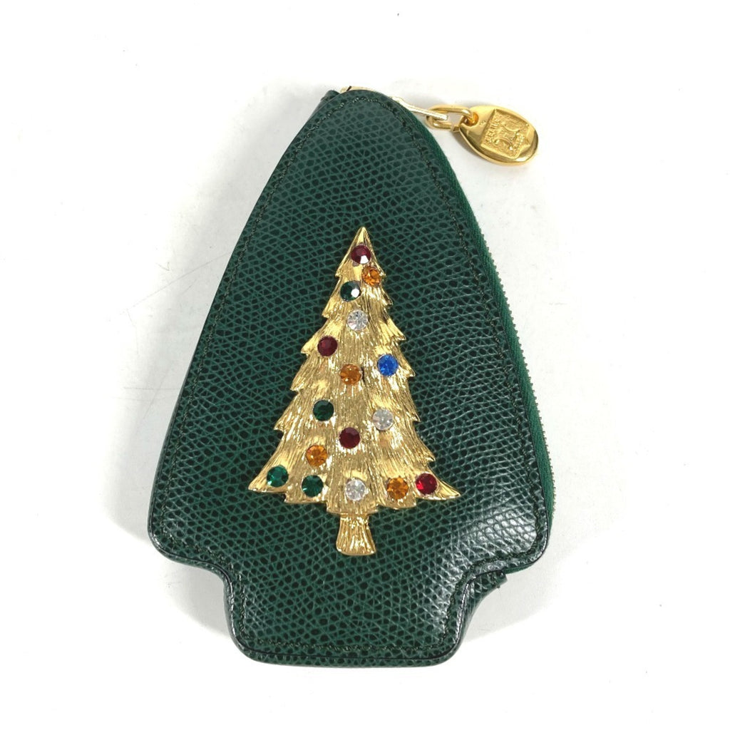 CELINE Rhinestone Tree Coin Purse Wallet Pouch Leather Women's Green