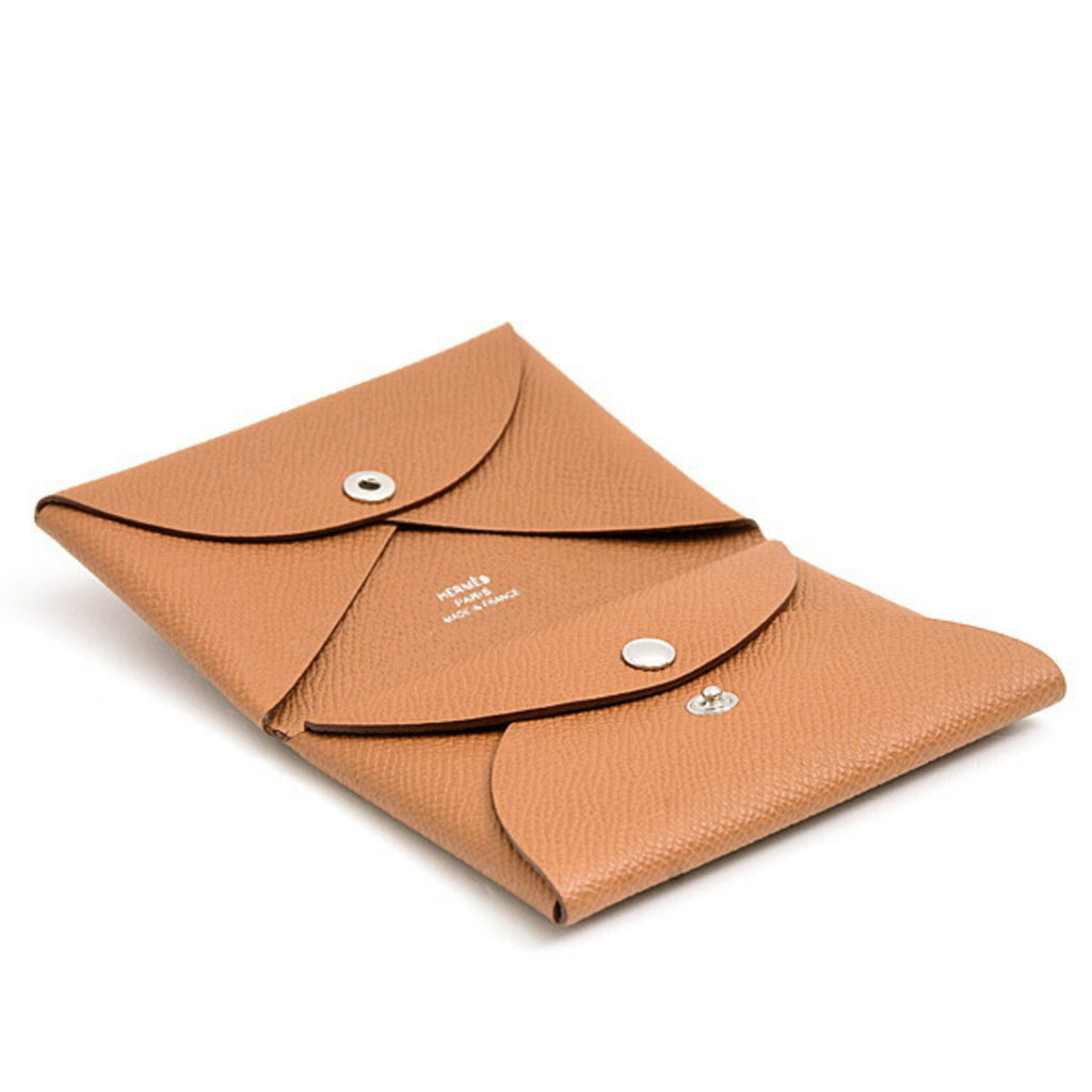 Hermes Hermès Calvi Duo Wallet for Men and Women, Card Case, Coin Double Engraved, Gold, Epsom Leather
