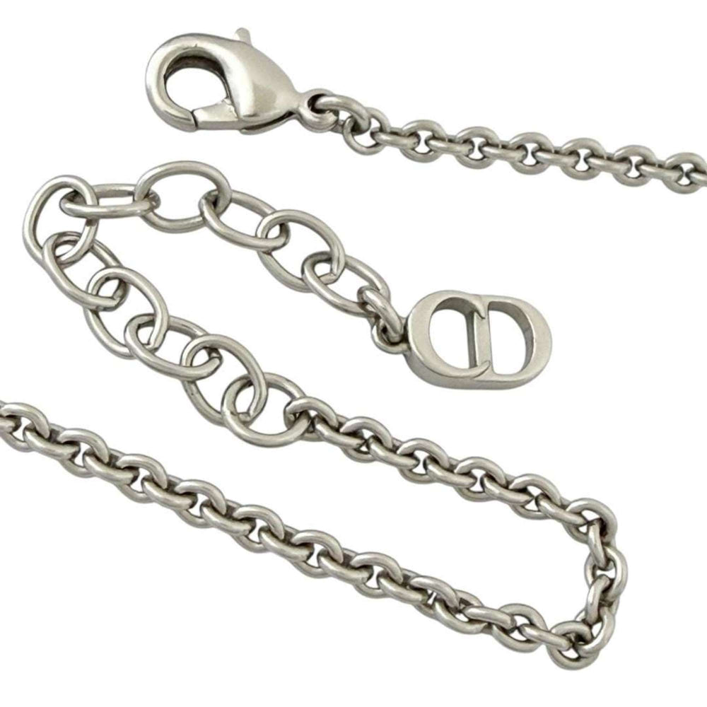 Christian Dior Dior Men's Oblique Circle Pendant Necklace in Silver and Black — Like New
