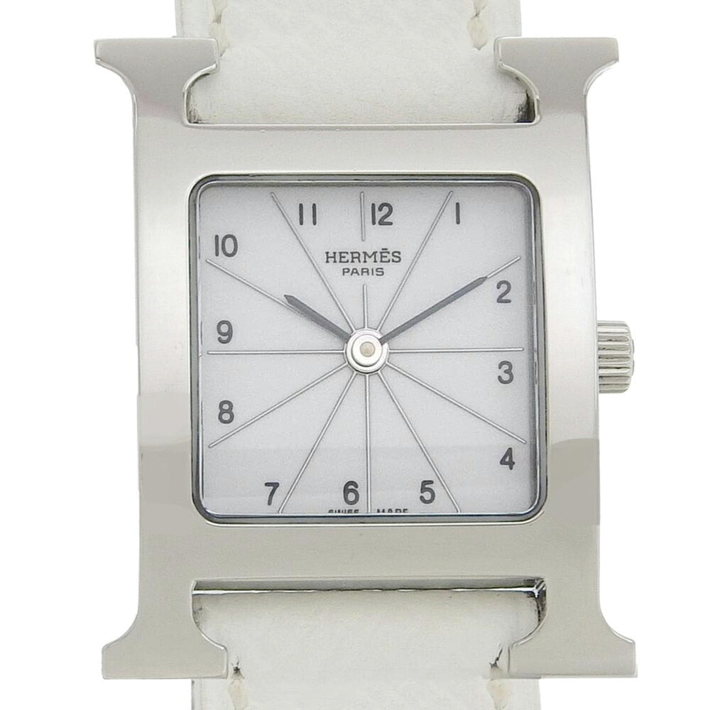 Hermes HERMES H Watch Wristwatch HH1.210 Stainless Steel x Leather 2005 Quartz Analog Display White Dial Ladies — Very Good