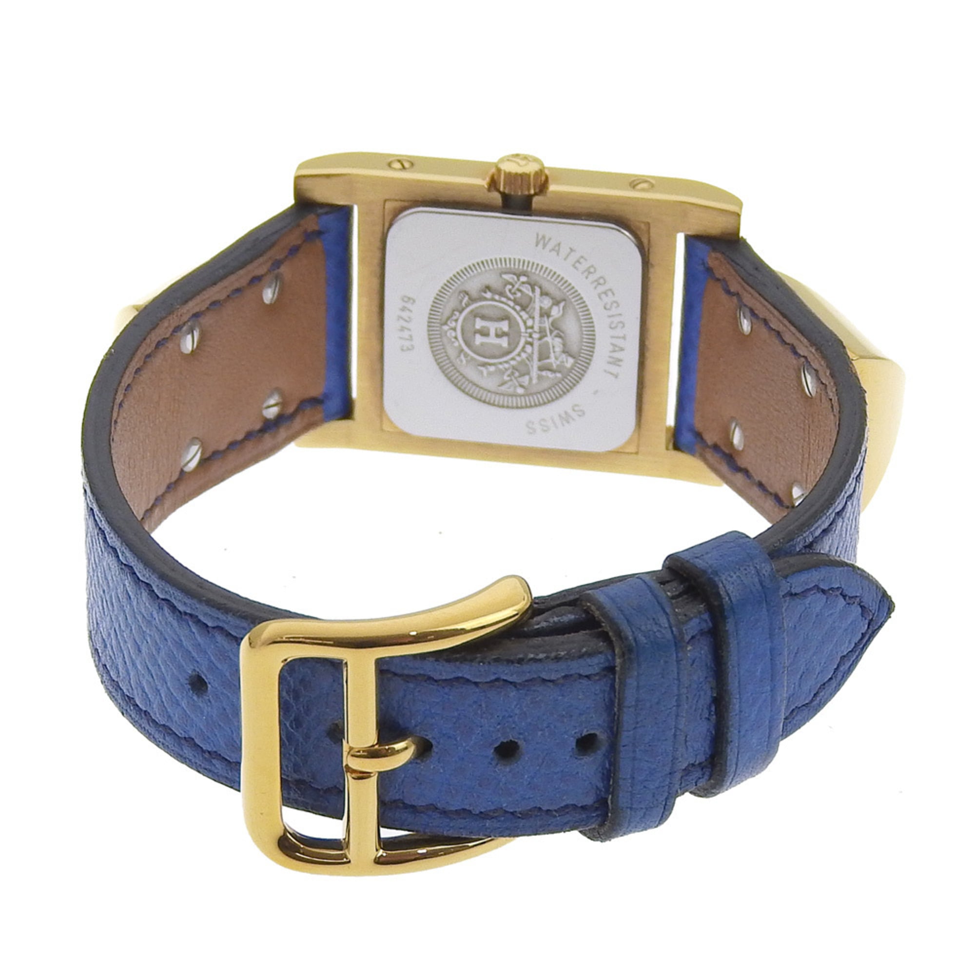 Hermes Medor watch, gold plated x leather, 1994 model, quartz, analog, white dial, women's — Good