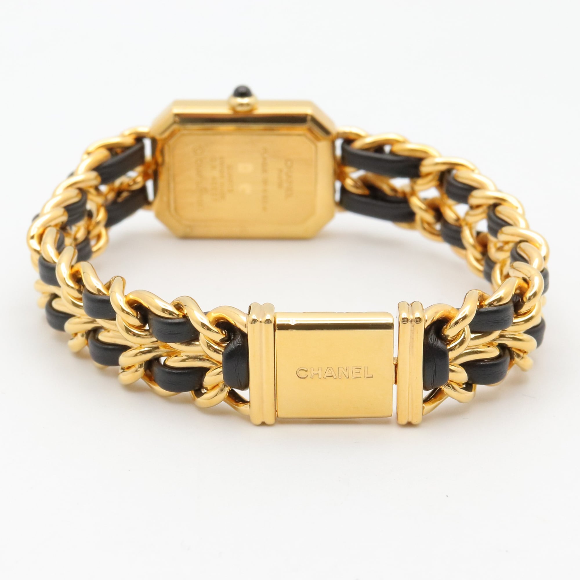 Chanel CHANEL Première XL Watch, Gold Plated (GP), Leather Strap, Women's, Black, H0001 — Very Good