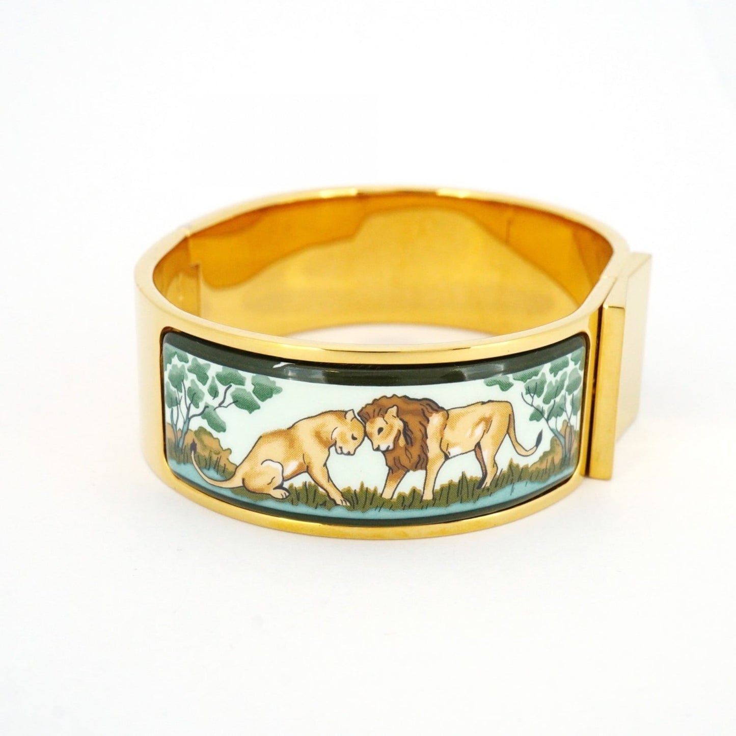 Hermes Click Cluck GM Bangle, GP Plated, Cloisonne, Gold, Green, Multicolor, Women's