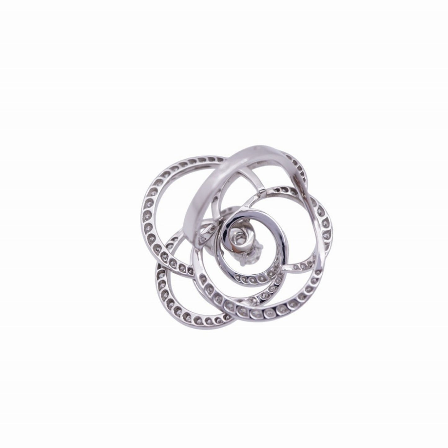 CHANEL Camellia Oval Ring with 0.8ct Diamonds / 140ct and 1.81ct Diamonds, #51, 18KWG 750 White Gold, 0234, Women's