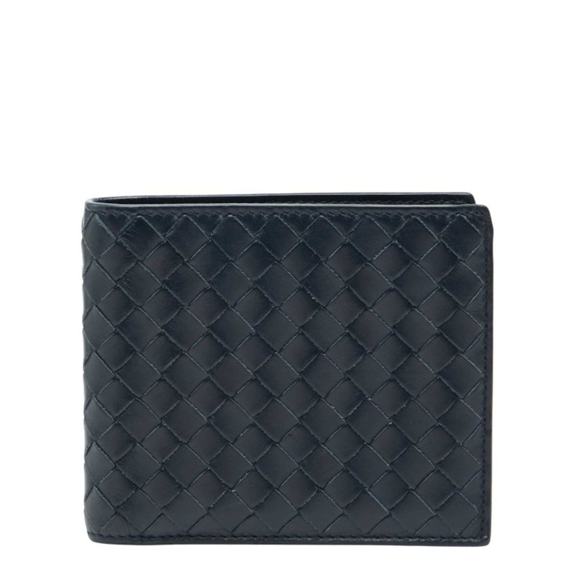 Bottega Veneta Intrecciato Bi-fold Wallet Navy Leather Women's BOTTEGAVENETA
