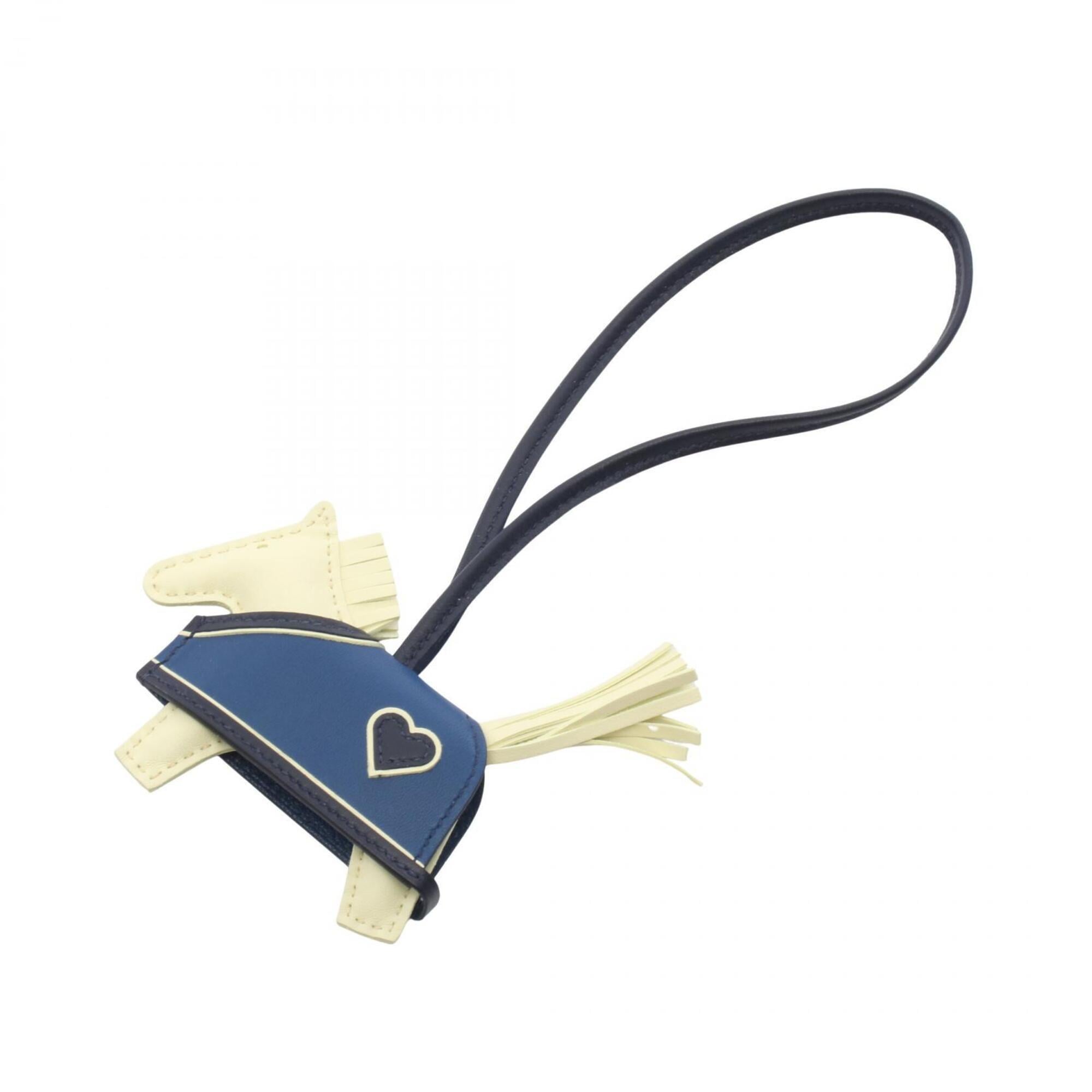 Hermes Rodeo PM Robeo Coeur Jaune Milton Blue Nuit Tie Charm Accessory Leather Veau Swift Agneau Milo Women's Yellow Navy — New - Store Return