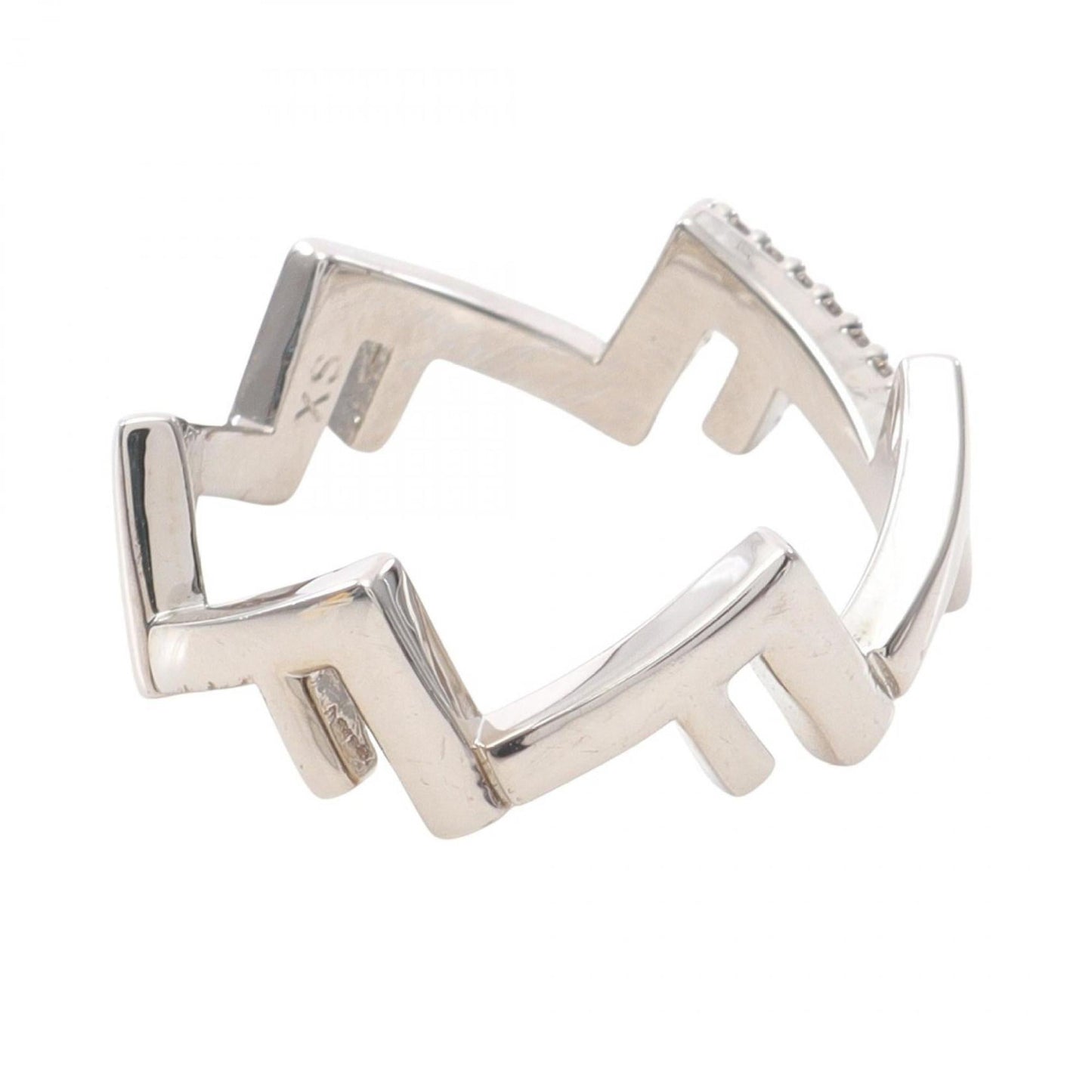 Fendi Five Ring, Stainless Steel with Rhinestones, Men's, Silver and Clear