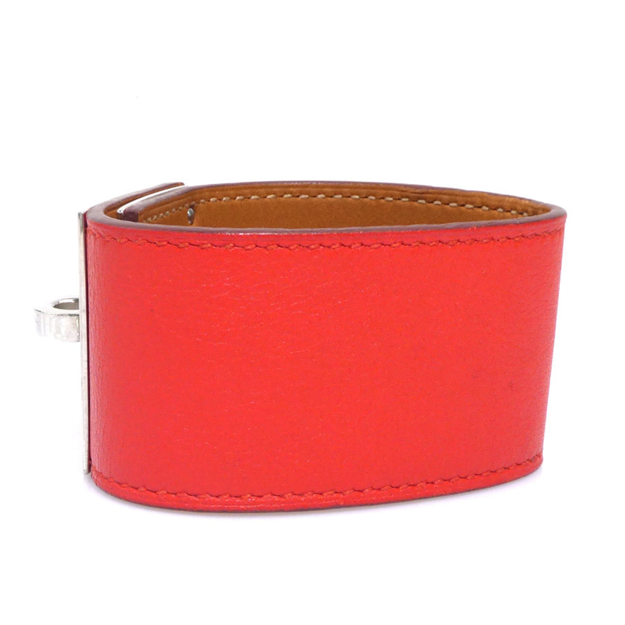 Hermes Hermès Kelly Dog Leather/Metal Bracelet in Orange Red and Silver, Women's, e61189a