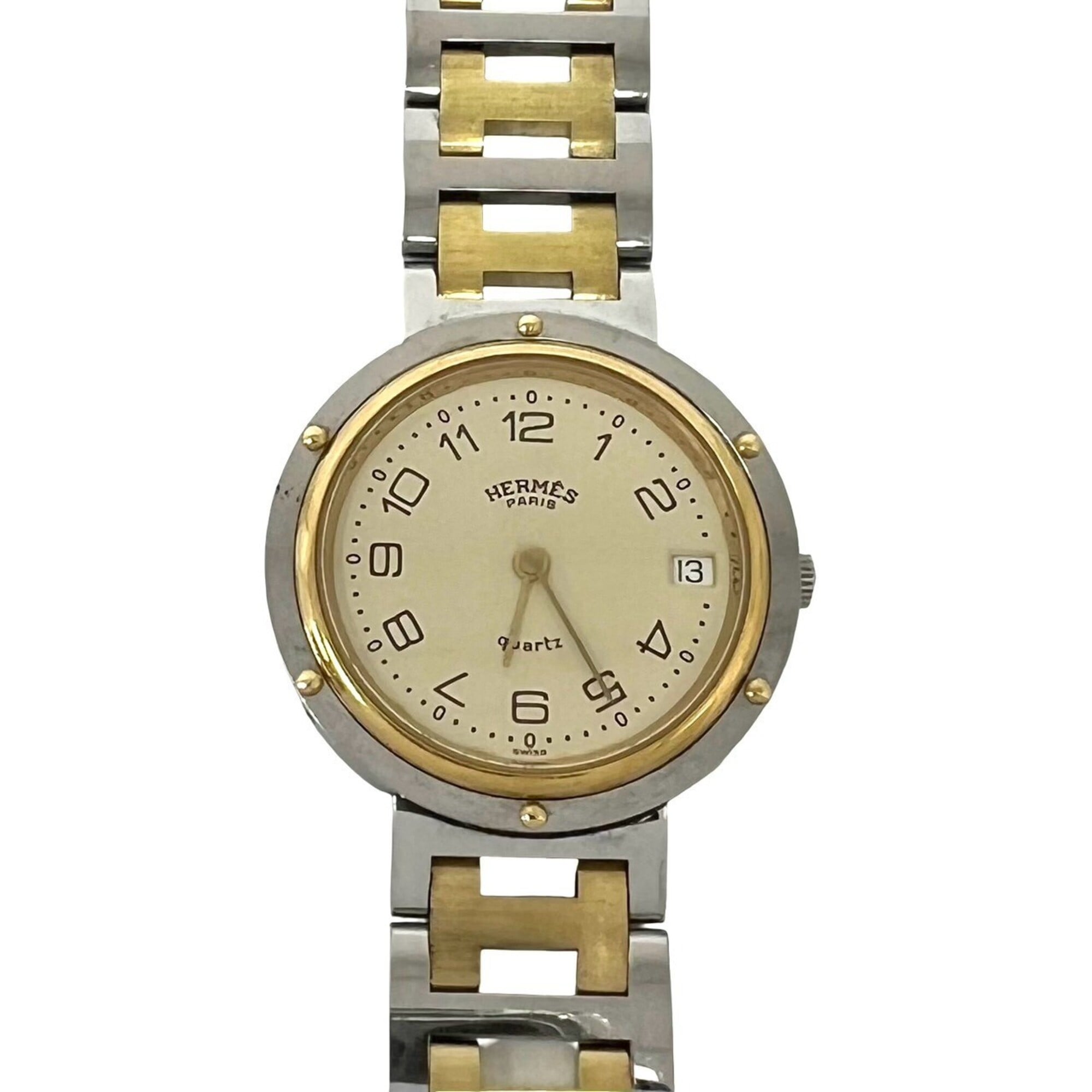 HERMES Clipper Stainless Steel GP Quartz Wristwatch, Silver/Gold, 21231 — Good