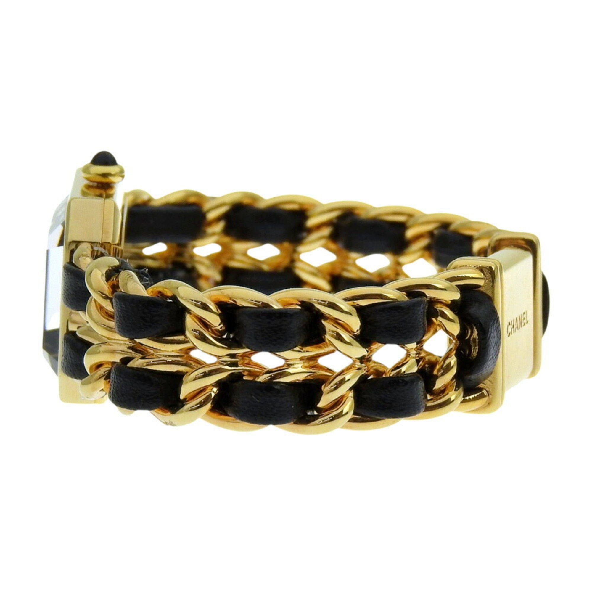 CHANEL Premiere S Watch H0001, Gold-Plated Leather Quartz Movement, Analog Display, Black Dial, Women's — Very Good