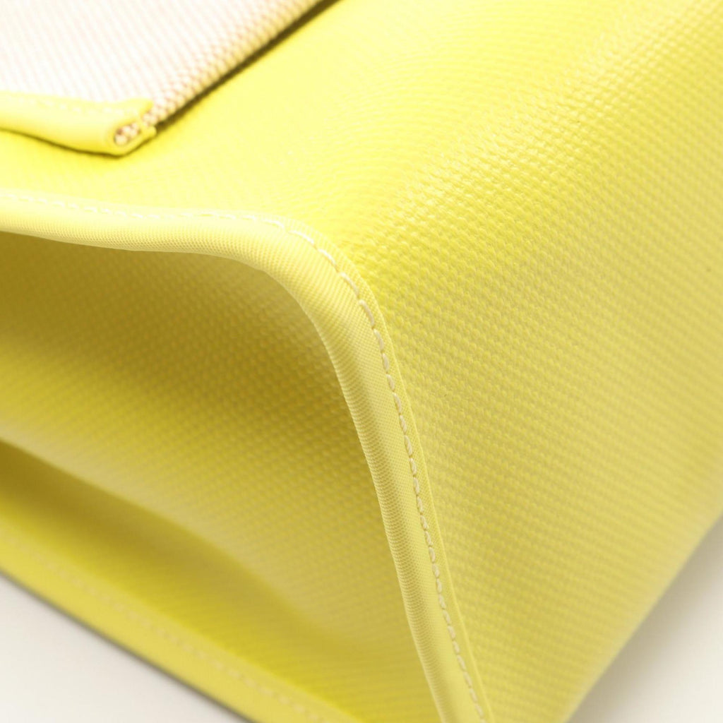 Hermes Hermès Airbag Zip PM handbag, canvas and leather, toile twill ash Berline, Vache Hunter, women's, yellow brown.