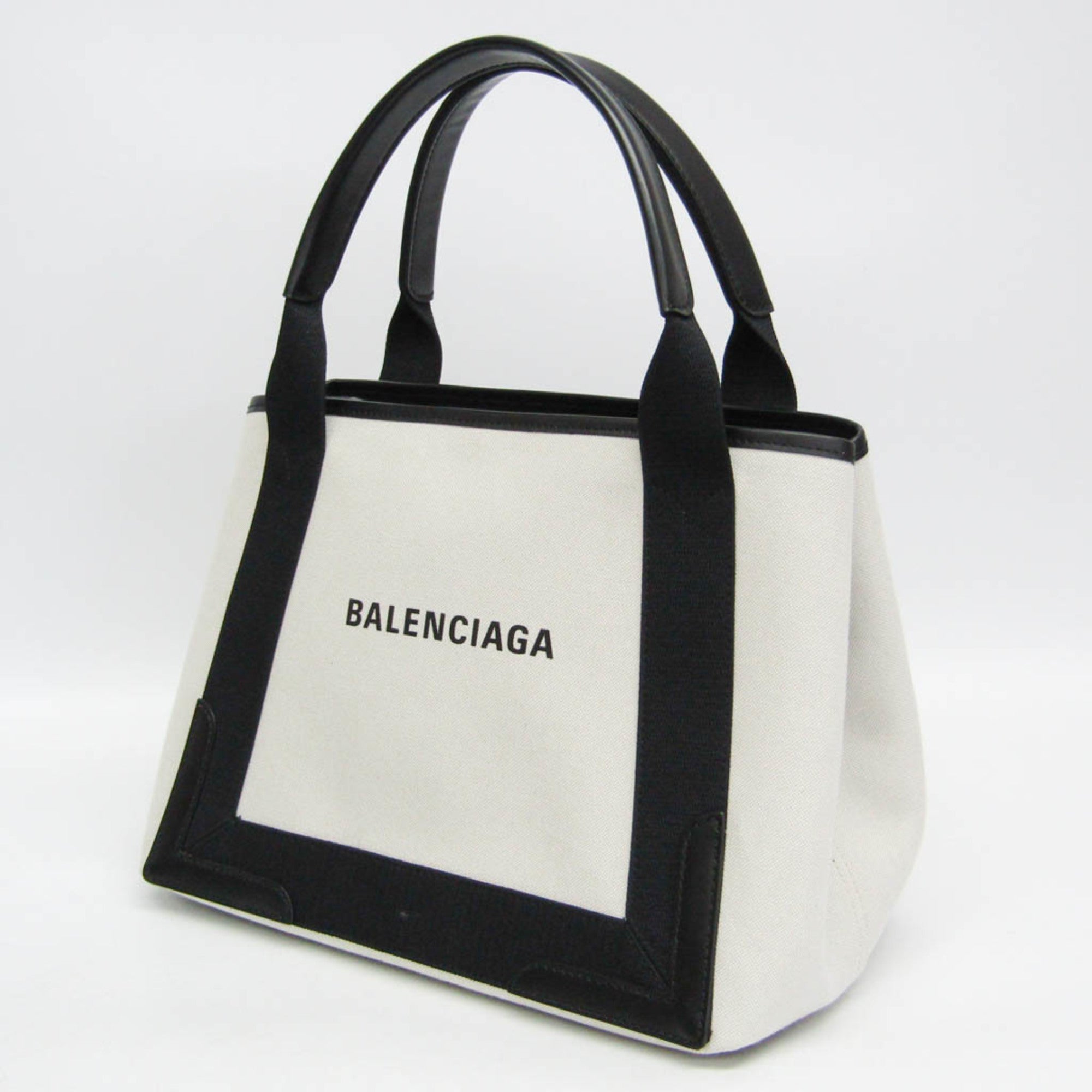 Balenciaga Navy Cabas S 339933 Women's Canvas,Leather Handbag Black,Off-white — Like New