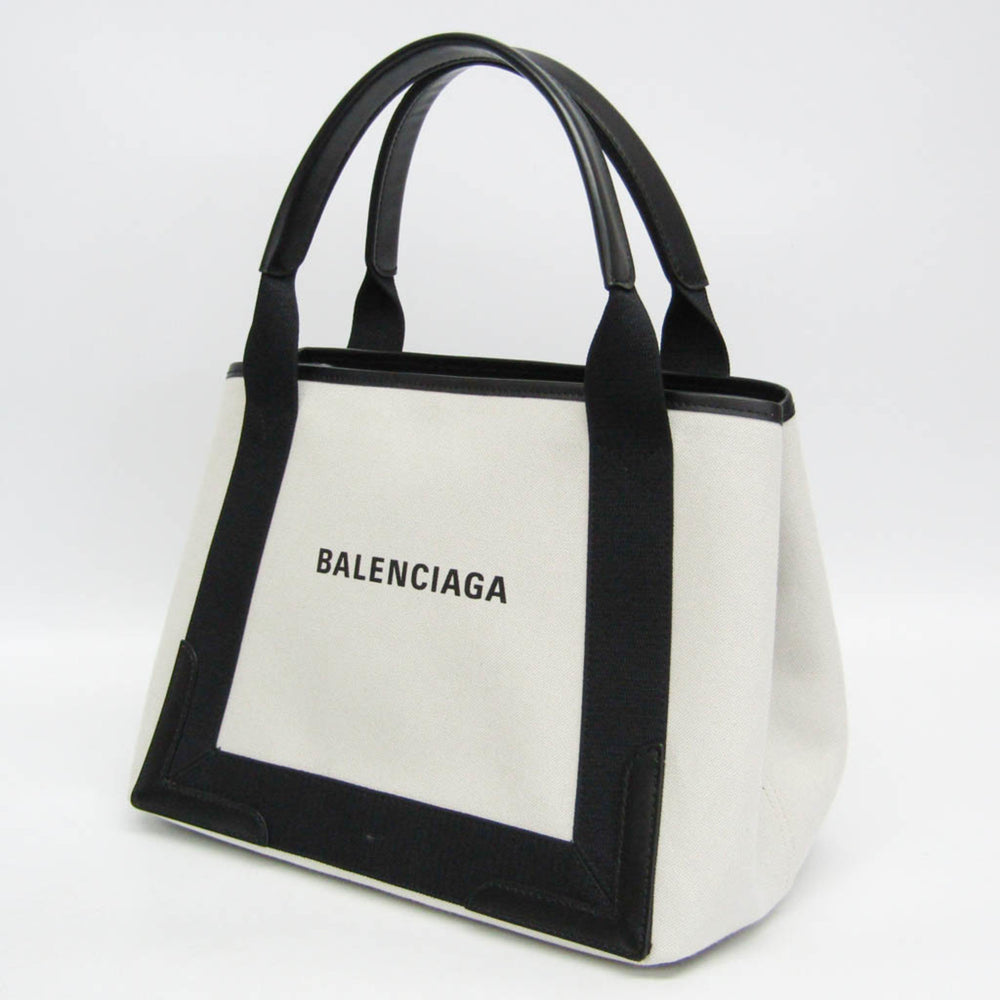 Balenciaga Navy Cabas S 339933 Women's Canvas,Leather Handbag Black,Off-white — Like New