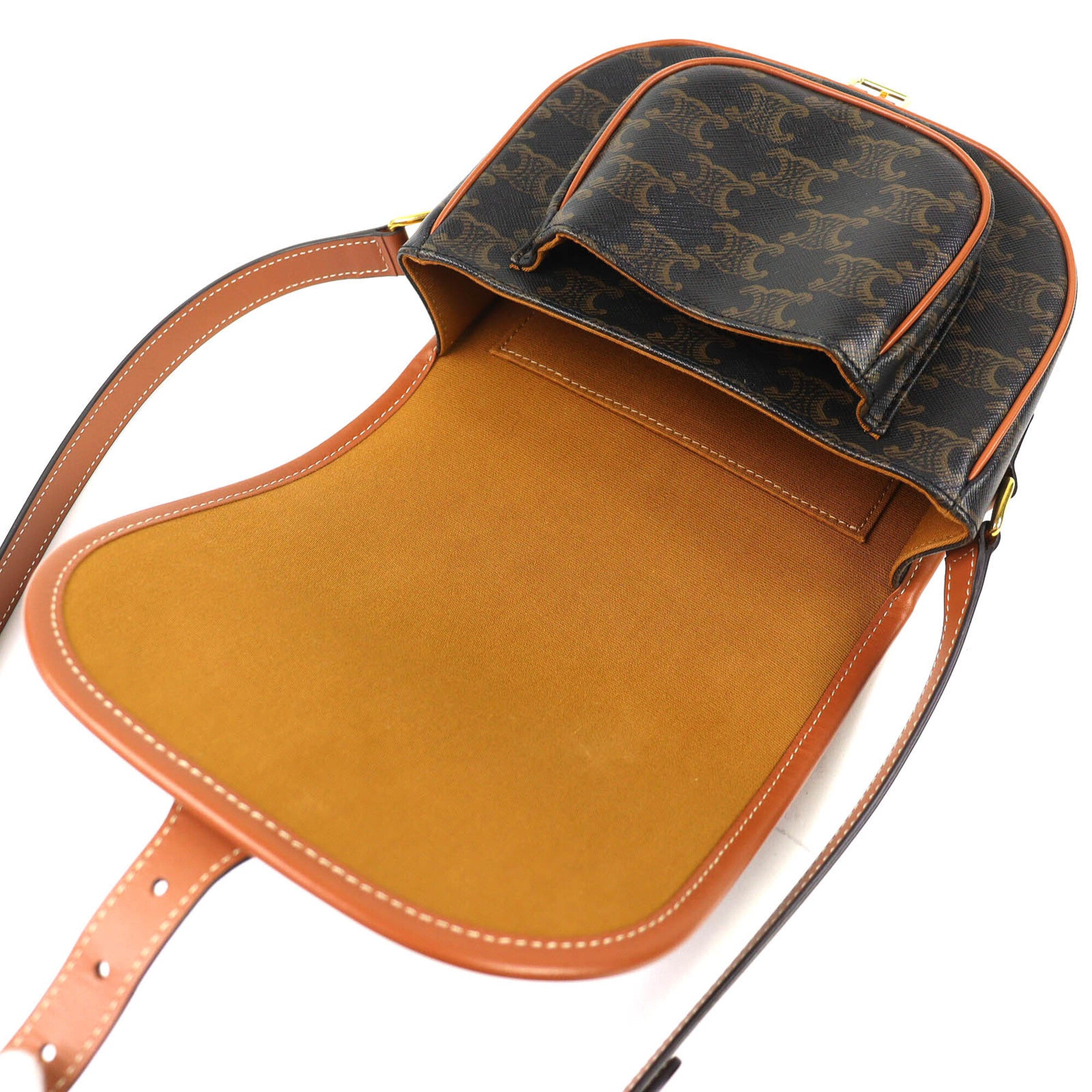 CELINE 19150 Folco Medium Triomphe Canvas Shoulder Bag, Tan Brown, Women's - Highly Recommended! — Like New