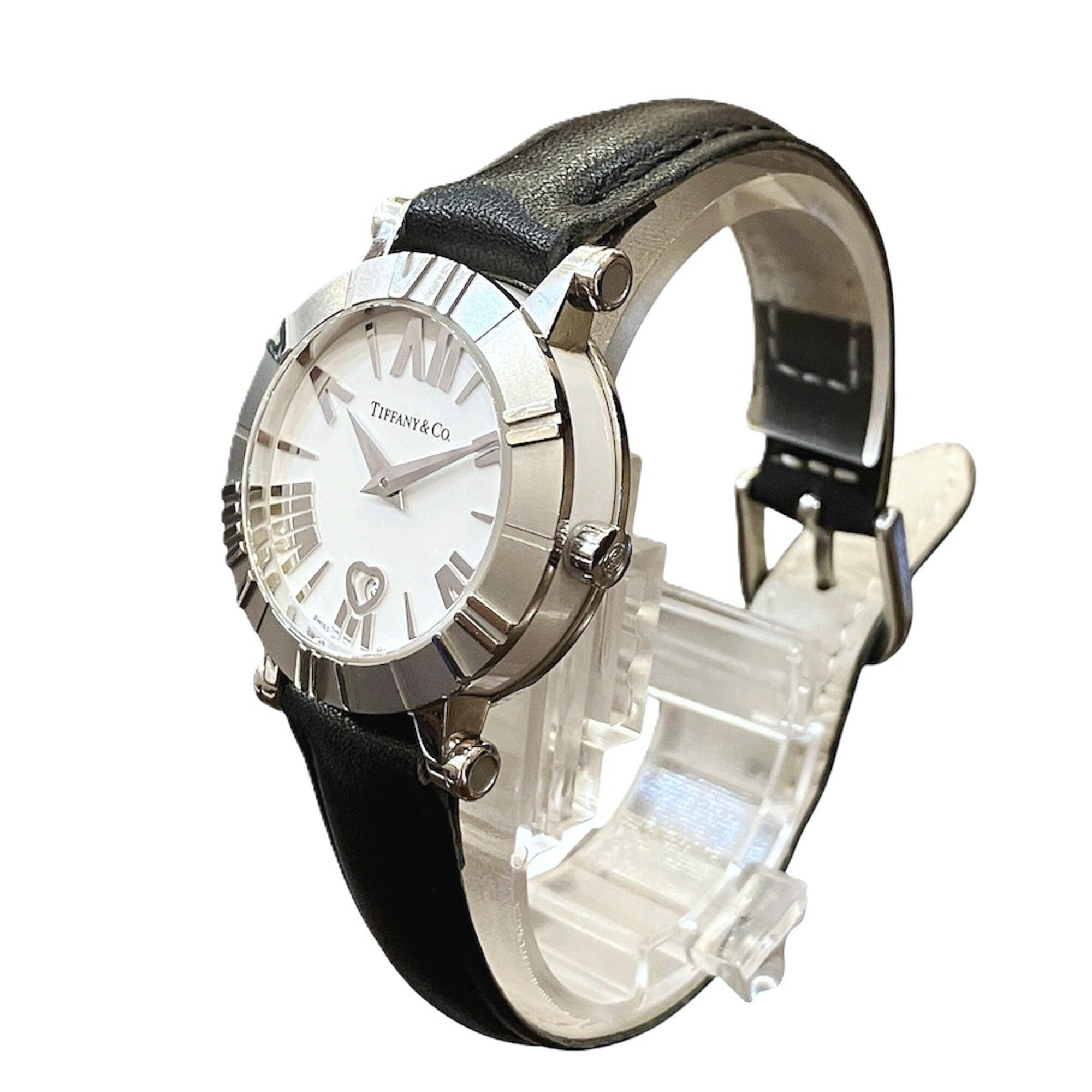 Tiffany & Co. Atlas watch, total weight 36.4g, stainless steel, genuine leather strap, quartz movement, white dial, Z1300.11.11A20 — Good