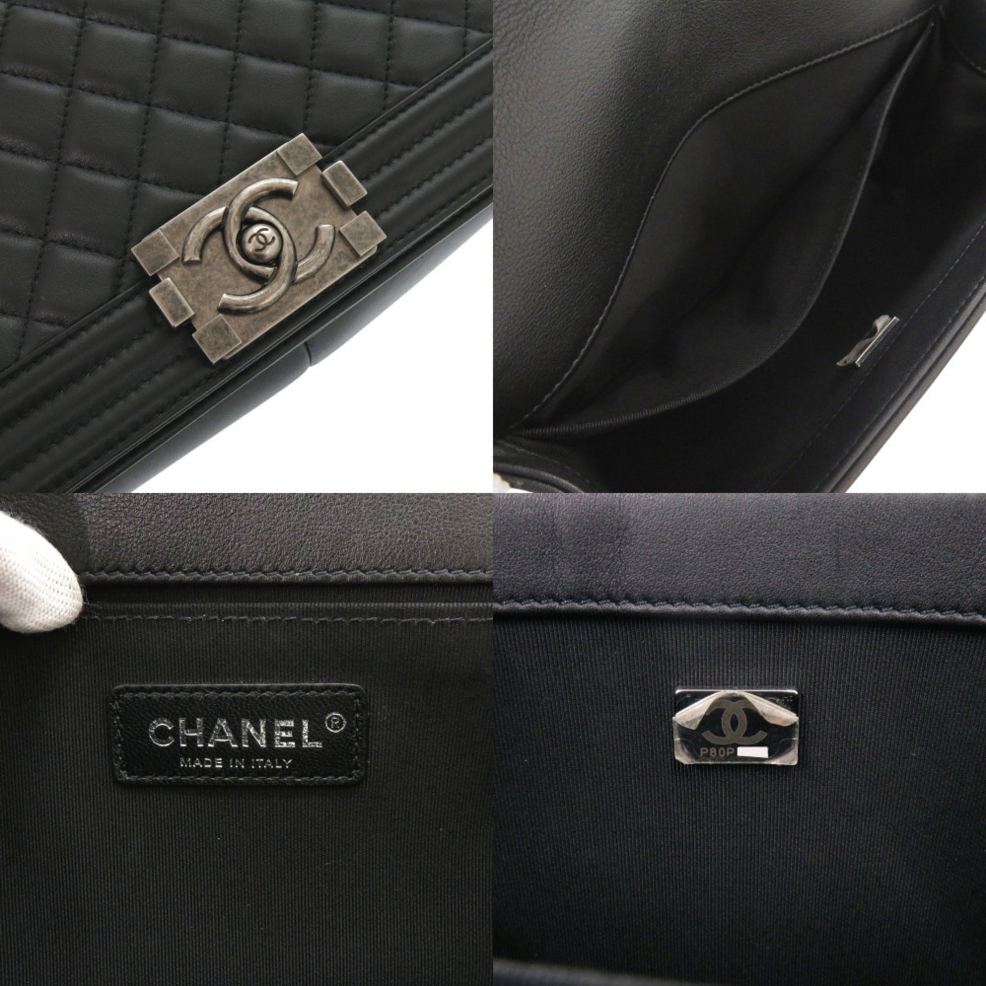 Chanel Boy 25 Coco Mark Lambskin Black Random Plate Shoulder Bag 0269CHANEL — Like New