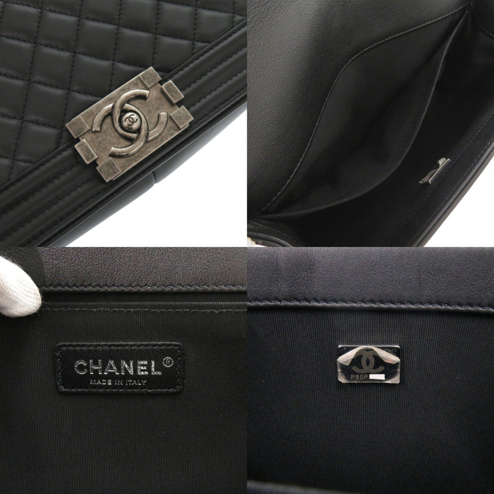 Chanel Boy 25 Coco Mark Lambskin Black Random Plate Shoulder Bag 0269CHANEL — Like New