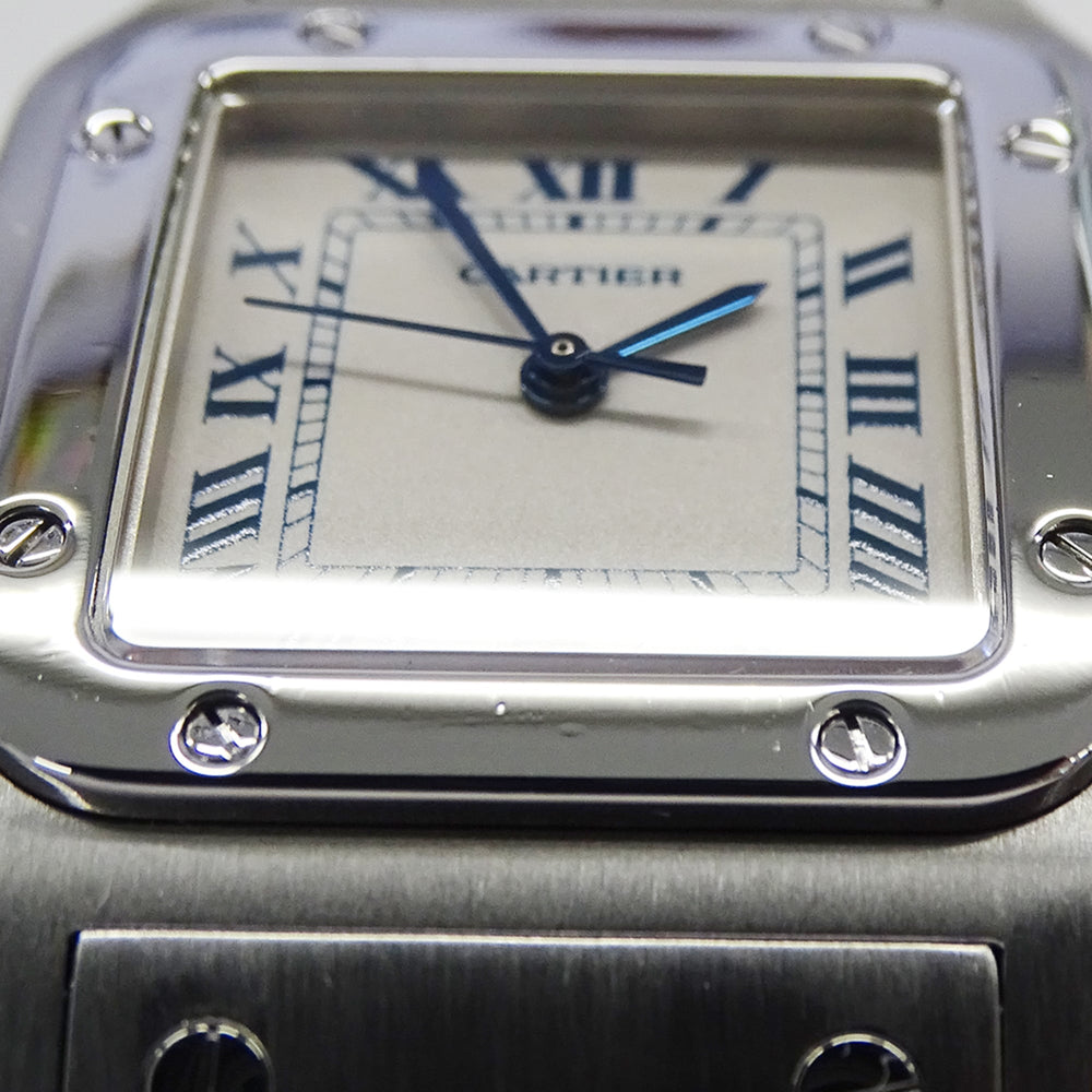 Cartier men's watch, Santos Galbee LM, date, quartz movement, stainless steel (SS), W20018D6, silver/ivory, polished — Good