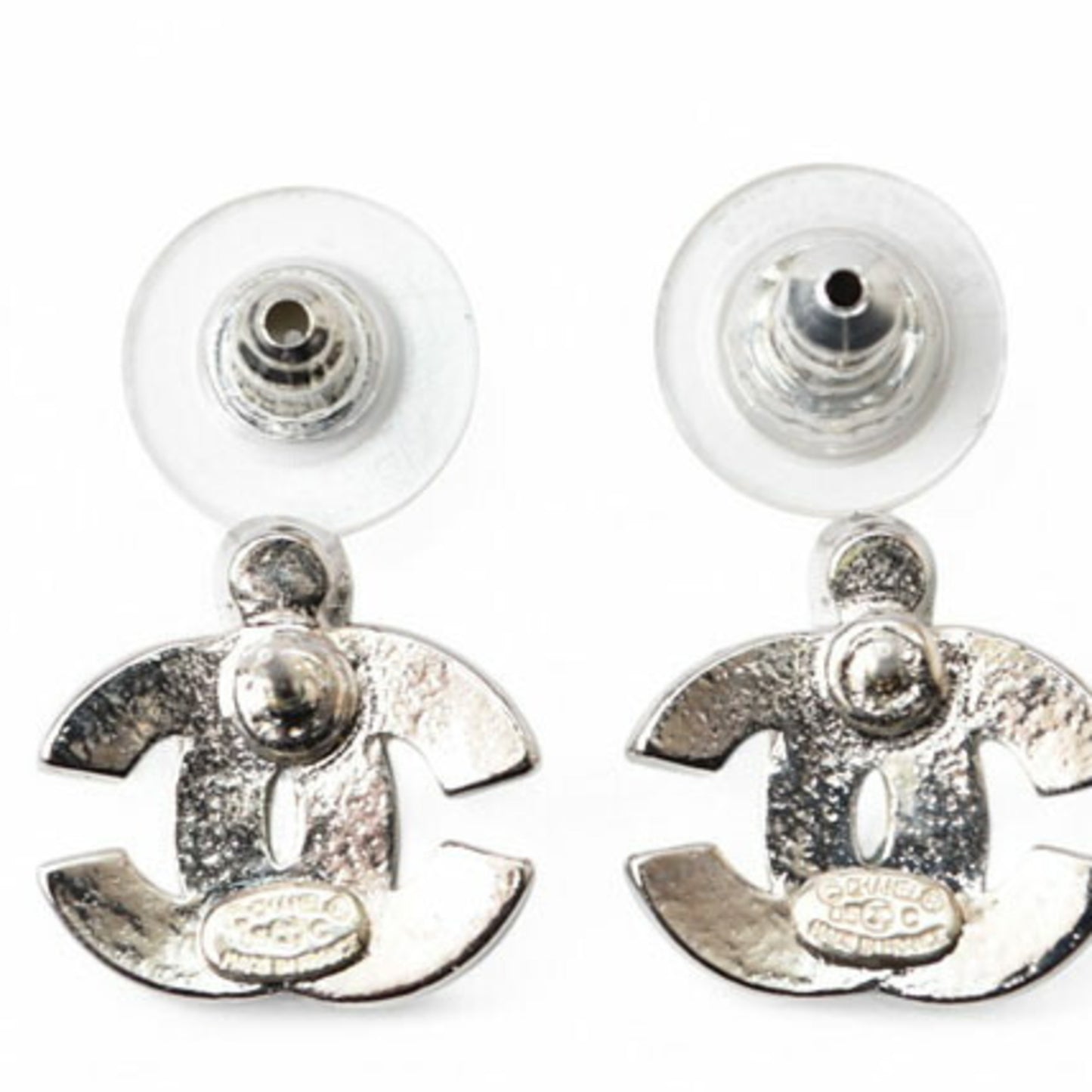 Chanel Earrings CHANEL CC Mark Rhinestone Light Pink Silver