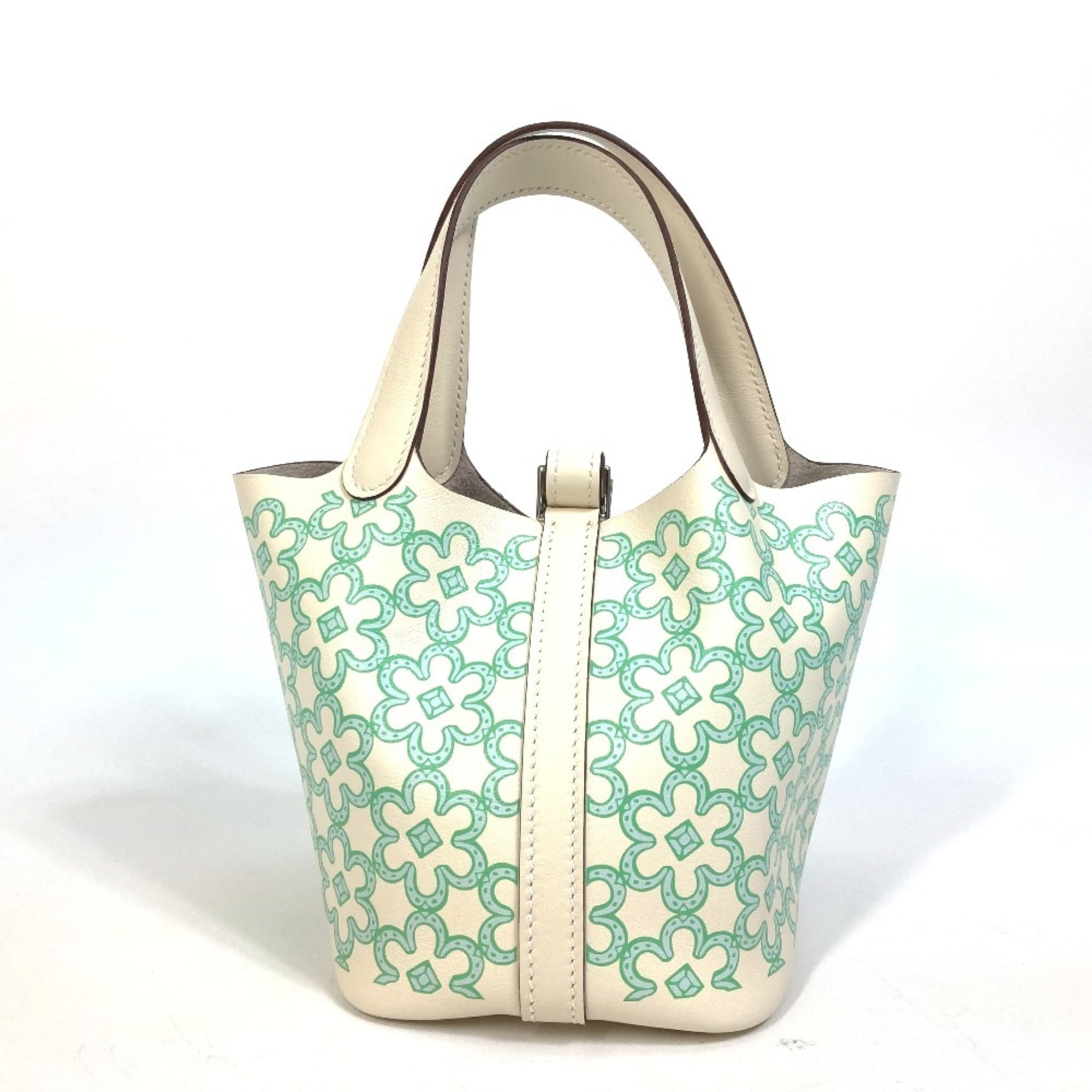 HERMES Picotin Lock Micro 14 Lucky Daisy Handbag Swift Women's Nata Green E-221012-2 — New - Store Return