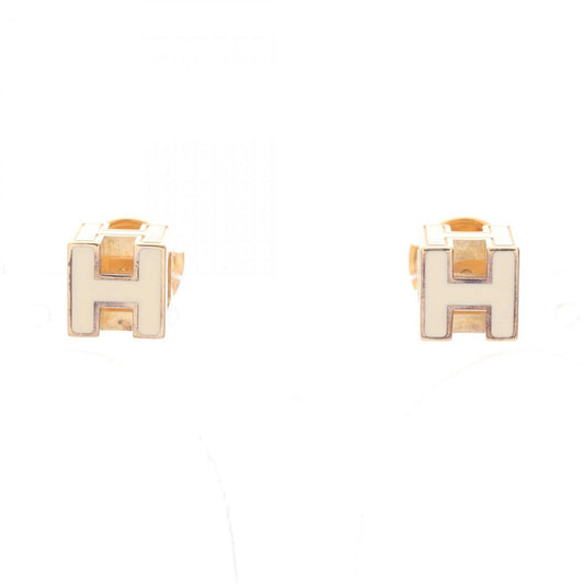 Hermès HERMES CAGE d'Ache H Cube Earrings, Gold-Plated, Women's, Gold and White