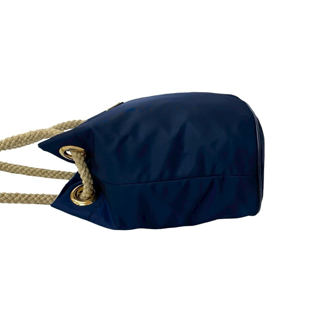 PRADA Prada Triangle Logo Plate with Metal Hardware Nylon and Leather Shoulder Bag/Handbag/Tote Bag Navy 34484 — Like New