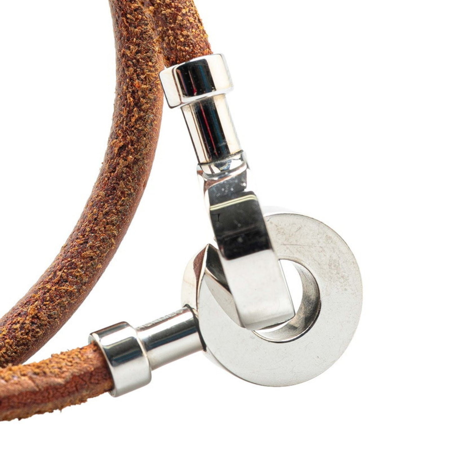Hermes Lancelot Bracelet Choker in Brown and Silver Leather Metal for Women