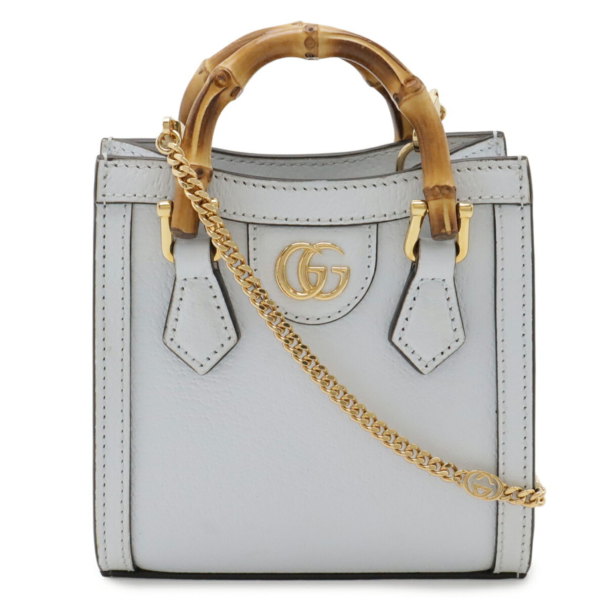 GUCCI Diana Nano Handbag Chain Shoulder Bag Leather Pale Blue 760251 — Like New