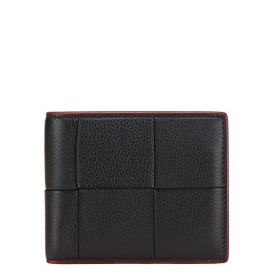 Bottega Veneta Maxi Intrecciato Bifold Wallet in Black and Red Leather for Women