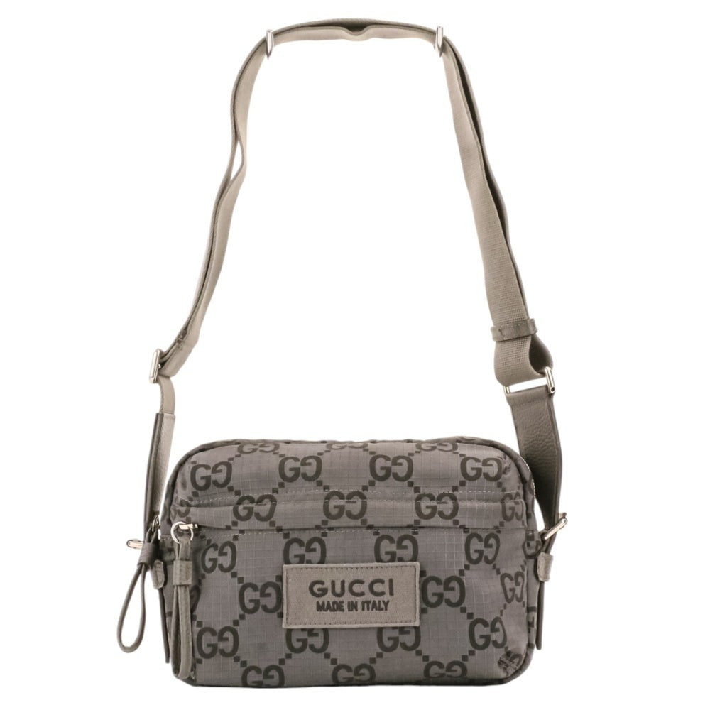 GUCCI ECONYLON GG Polyester Shoulder Bag, Medium, 767931 520981, Gray, Men's/Women's — Like New