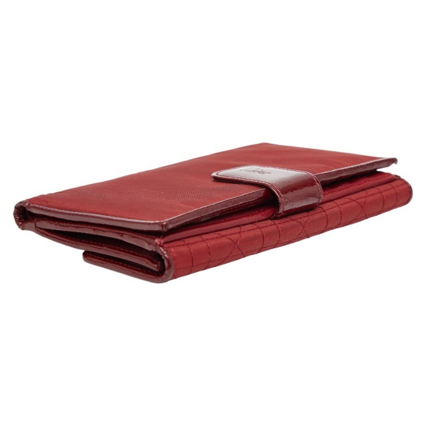 Christian Dior Dior Cannage Stitch Long Wallet Red Nylon Leather Women's
