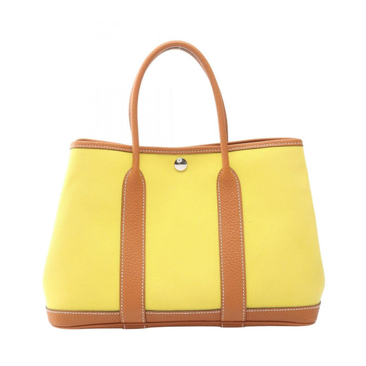Hermes Hermès Garden Party TPM Tote Bag, Canvas and Leather, Toile H, Negonda Women's, Yellow Brown