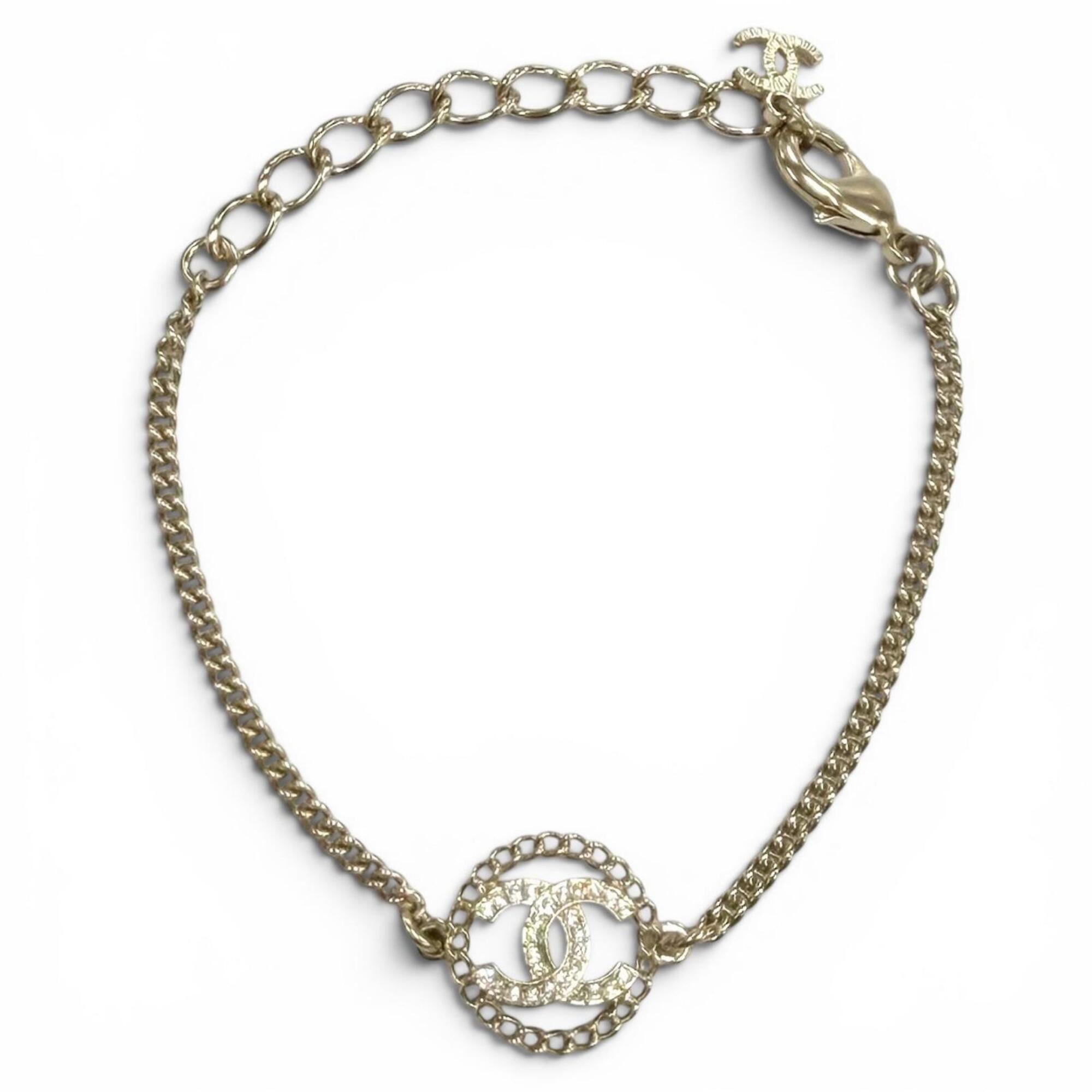 CHANEL A25B ABG297 Rhinestone Coco Mark Bracelet, Gold, Made in France, Women's, with Box and Dust Bag — Like New