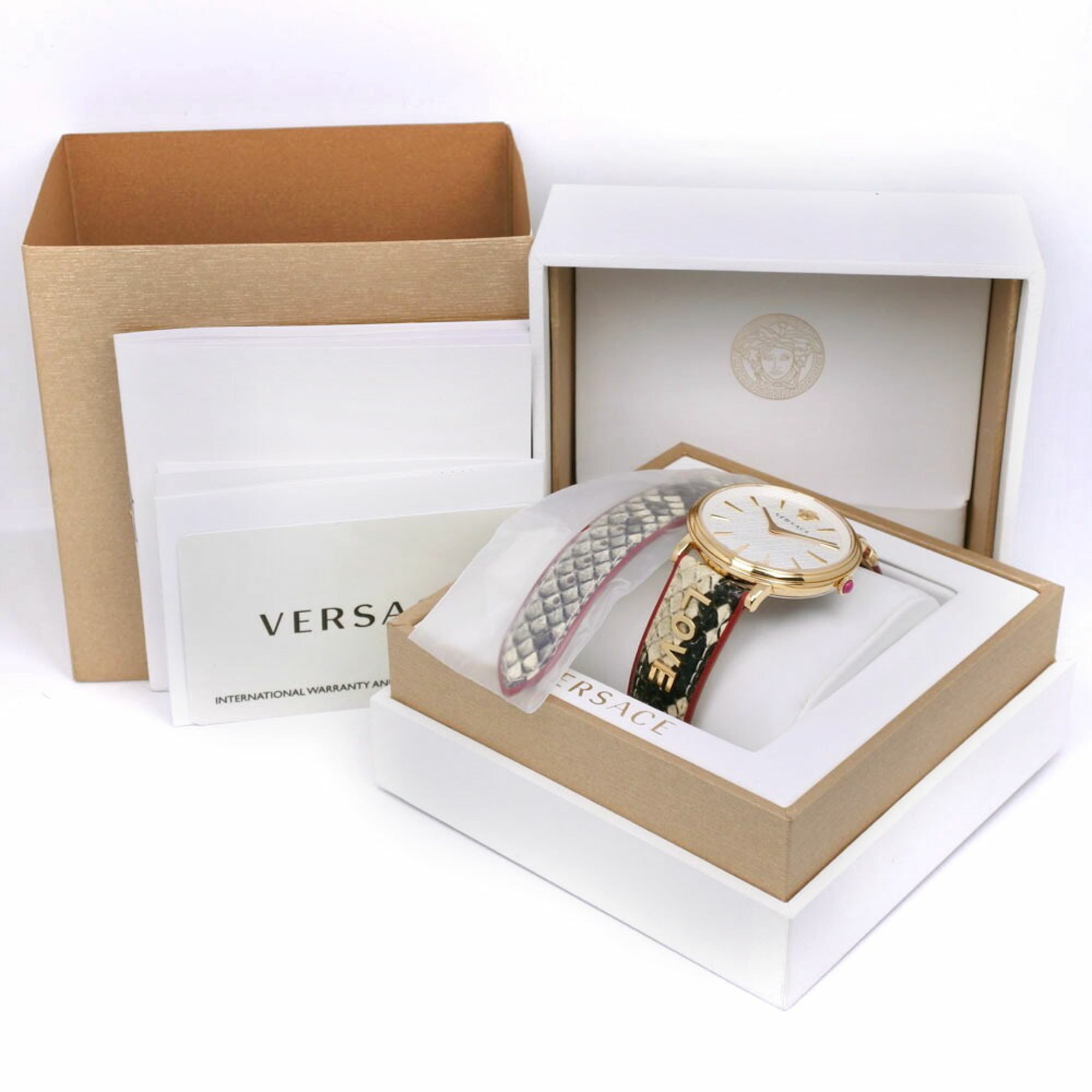 Versace VERSACE LOVE Watch Stainless Steel x Leather Quartz Analog Display White Dial Women's S111824339 — Good