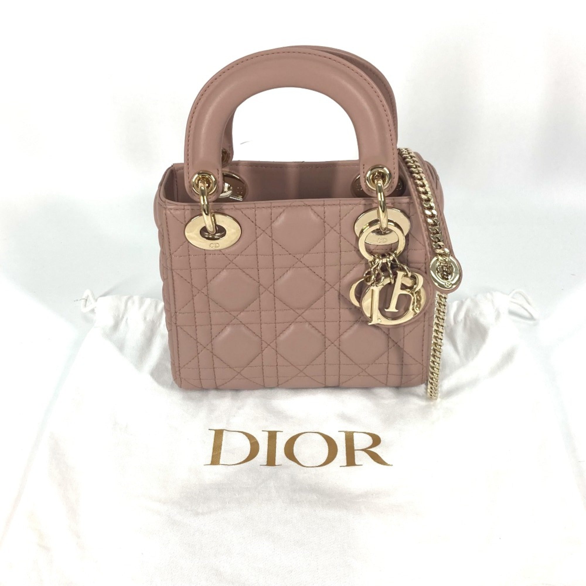 CHRISTIAN DIOR M0505ONGE_M50P Lady CHRISTIAN DIOR Cannage Chain Shoulder Bag Crossbody Bag Hand Bag Pink BeigeBased — Like New
