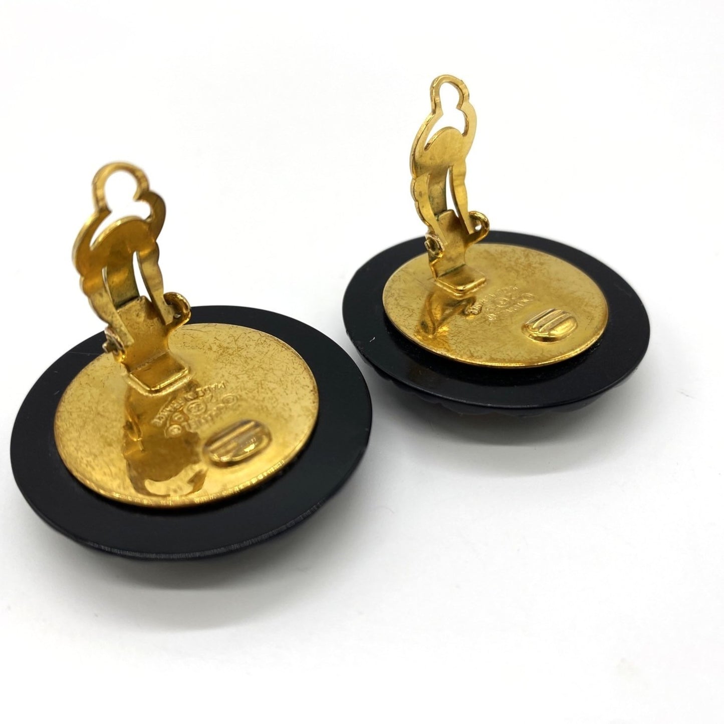 CHANEL Matelasse Coco Mark Earrings in Black and Gold