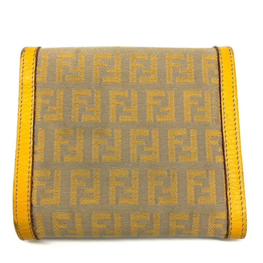 FENDI Zucchino Tri-fold Wallet, Canvas and Leather, Yellow, for Men Women