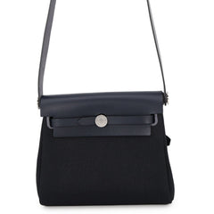 Hermes Shoulder Bag Herbag Zip Mini Black Blue Indigo Toile Military Vache Hunter K Stamp Handbag HERMES — Like New