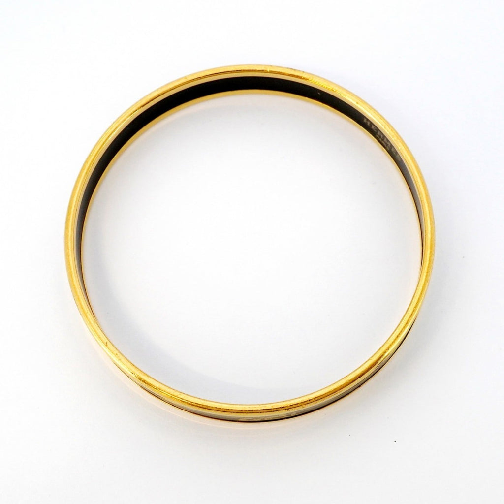 Hermes Bangle, Glazed PM, GP Plated Gold, Black, Women's