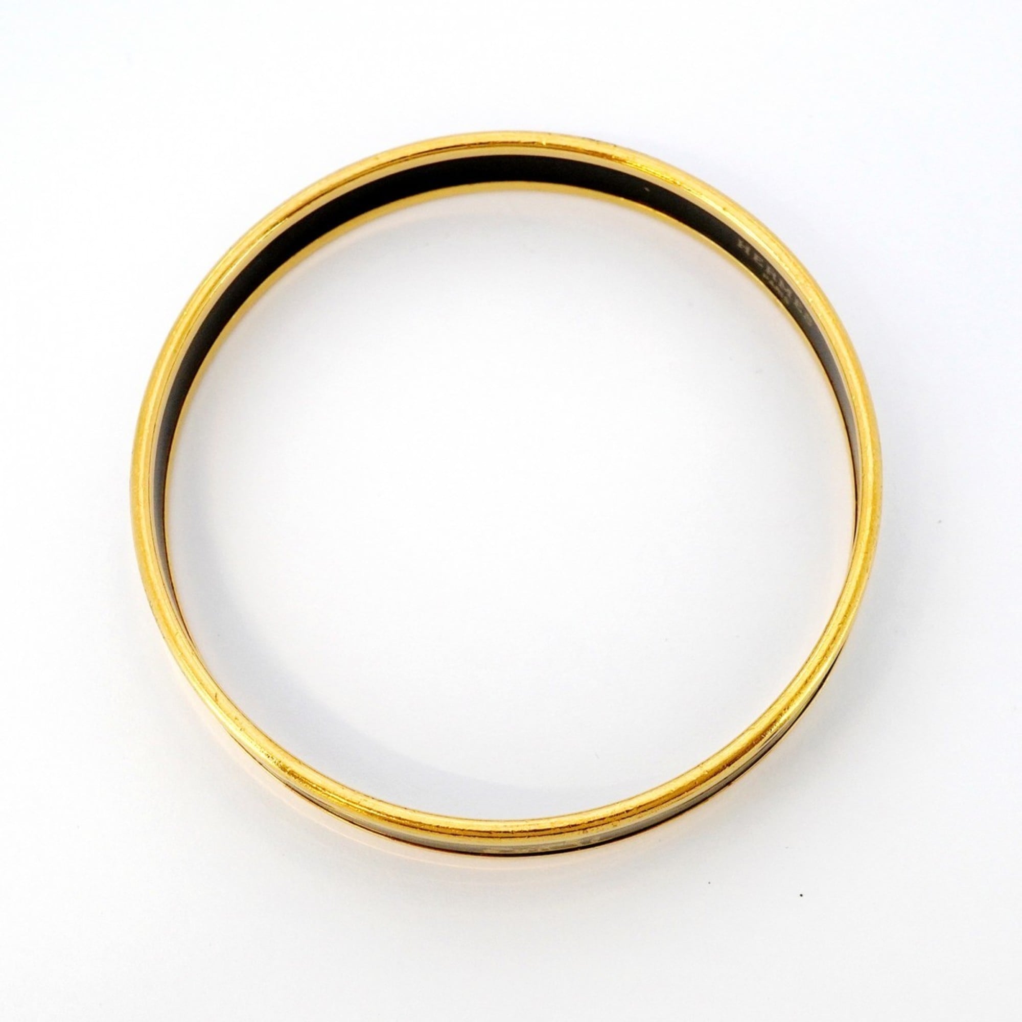Hermes Bangle, Glazed PM, GP Plated Gold, Black, Women's